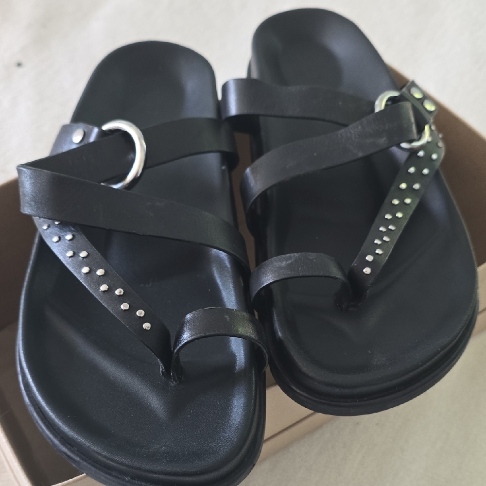 Mango Black Strappy Sandals with Silver Accents